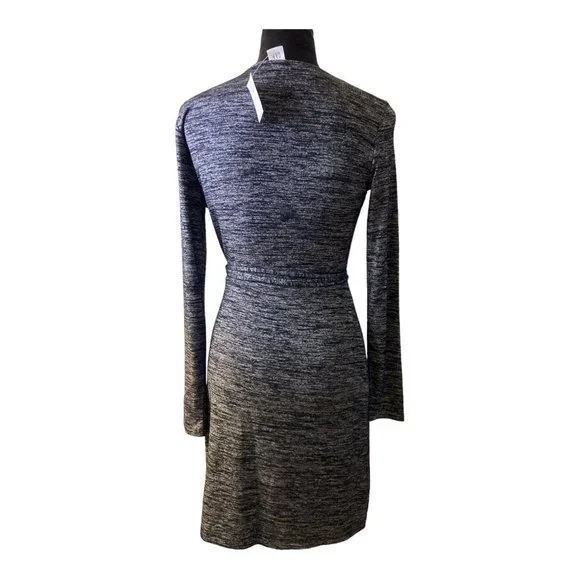 Gap Dress Womens Size XS Marled Black Knit V-neck Waist Tie Wrap Long Sleeve - Picture 2 of 4